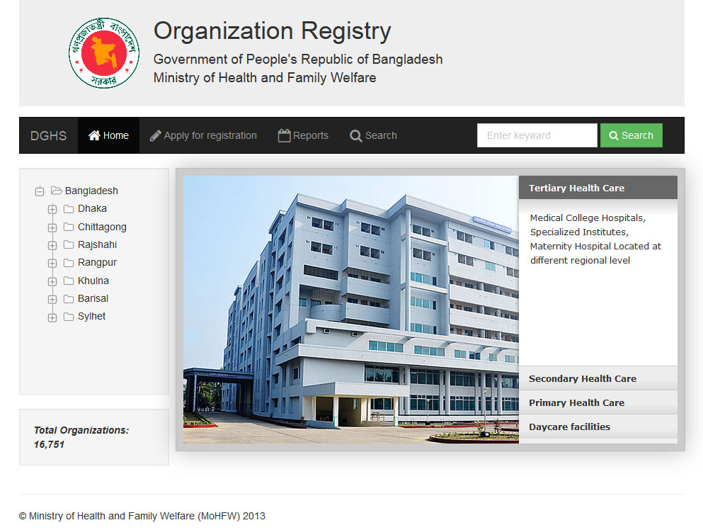 Organization Registry, DGHS, Bd